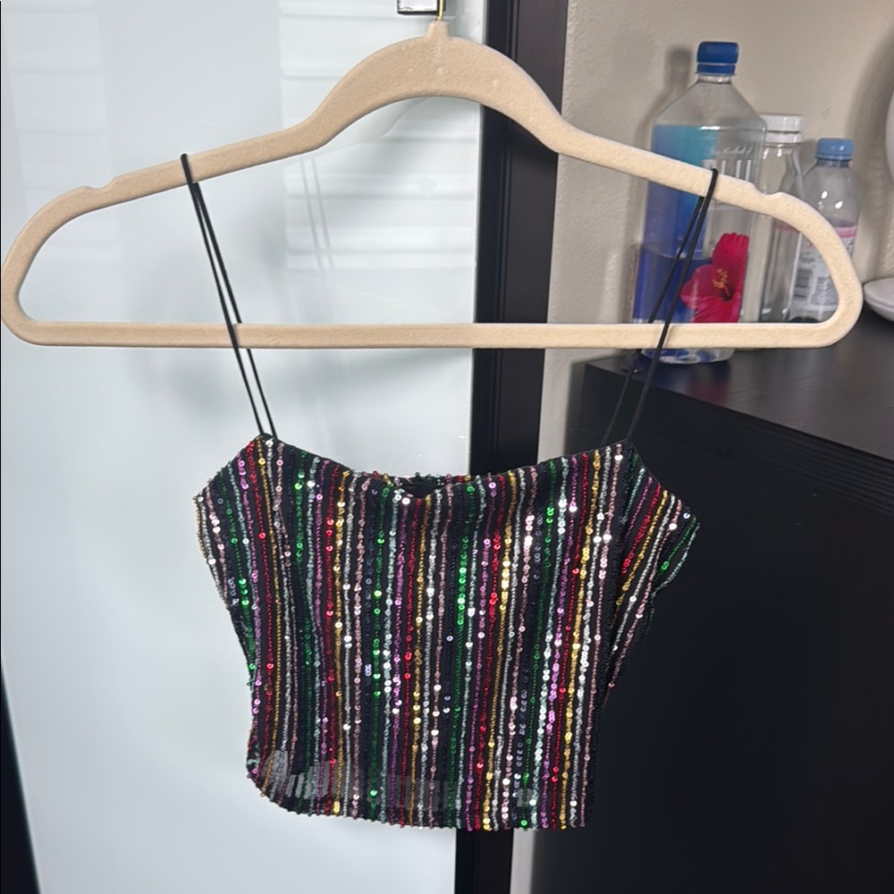 Sequin Striped Crop Top